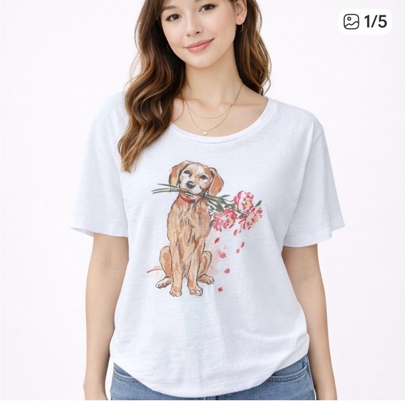J. Crew Tops - J.Crew Collector Tee White Labrador Retriever Pup With Flowers. Medium